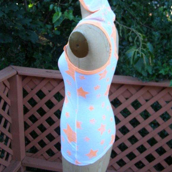 NEW size S/M 4-8 Hooded Tank top by JET SET Neon Orange/white - Picture 8 of 12